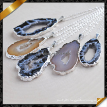 Agate Slice Pendant Necklace with Silver Chain (FN086)